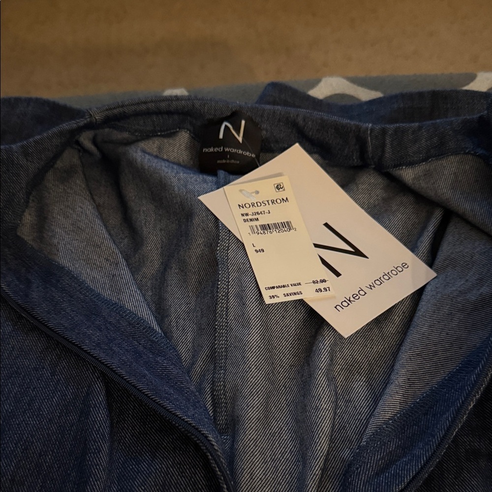 Naked Wardrobe Blue Denim Short Romper size large NWT